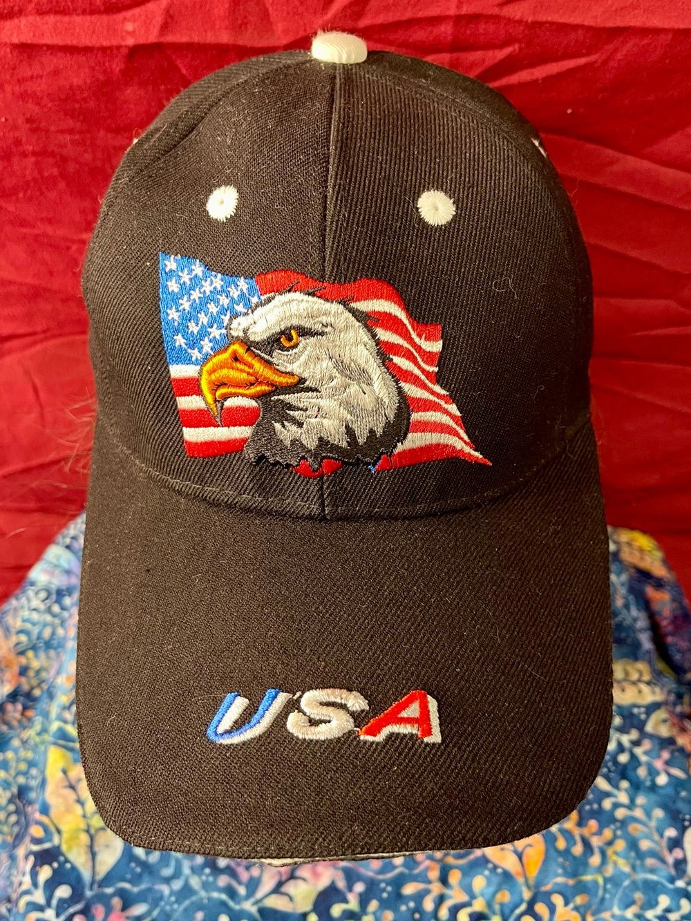 Vintage 90s American Flag & Eagle USA Embroidered Patriotic Baseball Cap Black